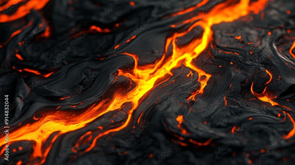 Molten lava flowing through dark rock Molten lava flowing through dark rock