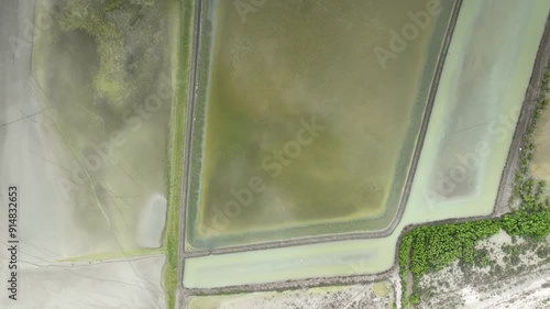 salt farming in thailand with top view from above