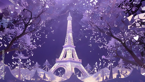 3D Oriental Style: Purple Eiffel Tower
