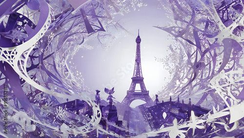 3D Oriental Style: Purple Eiffel Tower