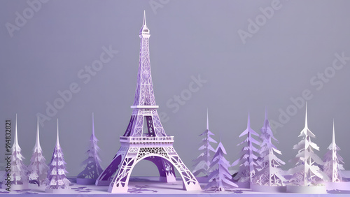 3D Oriental Style: Purple Eiffel Tower