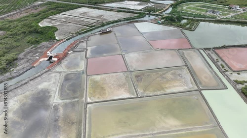 salt farming in thailand with top view from above