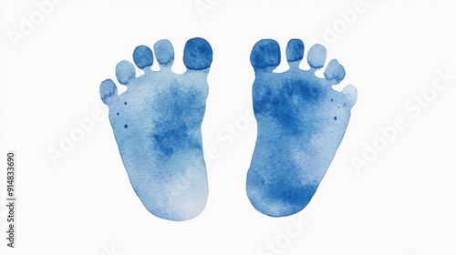Delightful watercolor depicting a sweet baby shower icon with happy tender baby feet against a clean white background  This gender neutral design captures the joy and anticipation of a new arrival