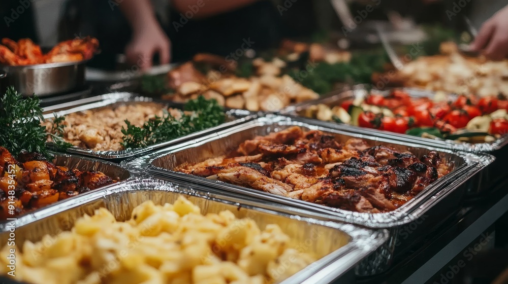 Obraz premium Catering buffet food indoor in restaurant with grilled meat