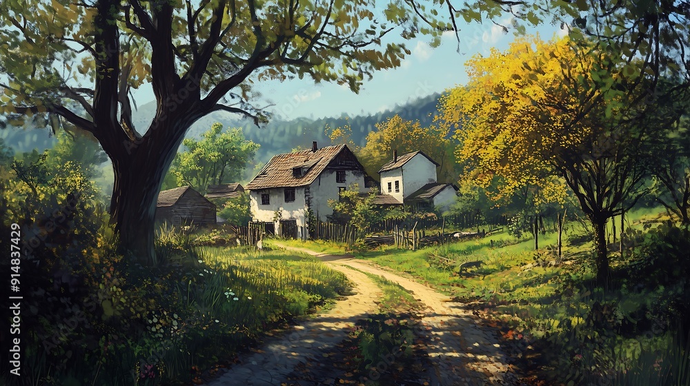 peaceful village atmosphere in the afternoon