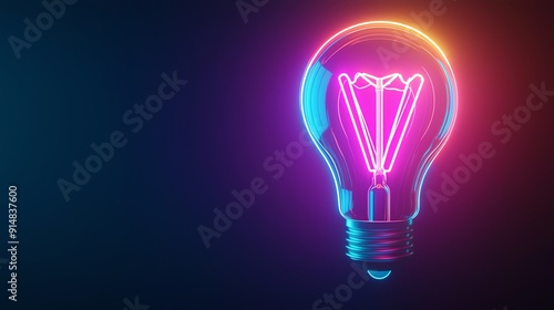 A vibrant neon light bulb glowing with colorful hues, symbolizing creativity and innovative ideas against a dark background.