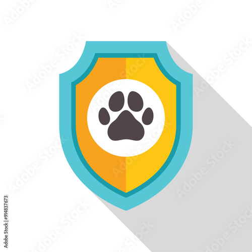 Simple icon of a blue and yellow shield protecting a paw print, representing pet insurance