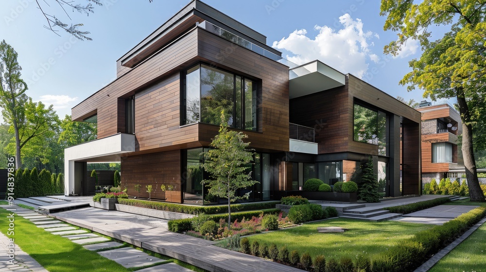 Minimalist exterior of a house with a flat roof and clean lines Minimalist exterior of a house with a flat roof and clean lines