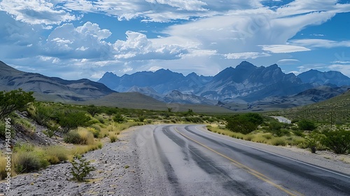 Serene Mountain Road with Blue Skies