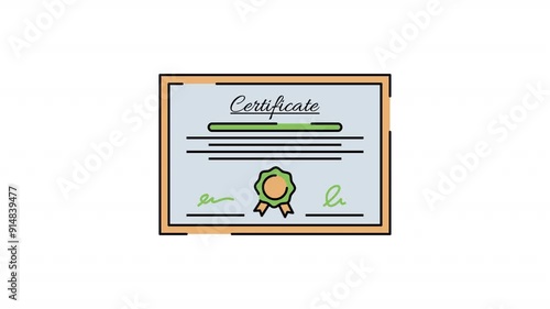 Certificate Motion Graphic, Looping Animation with Alpha Channel Transparent Background, perfectly for presentations, interactive website design, and interactive User Interface