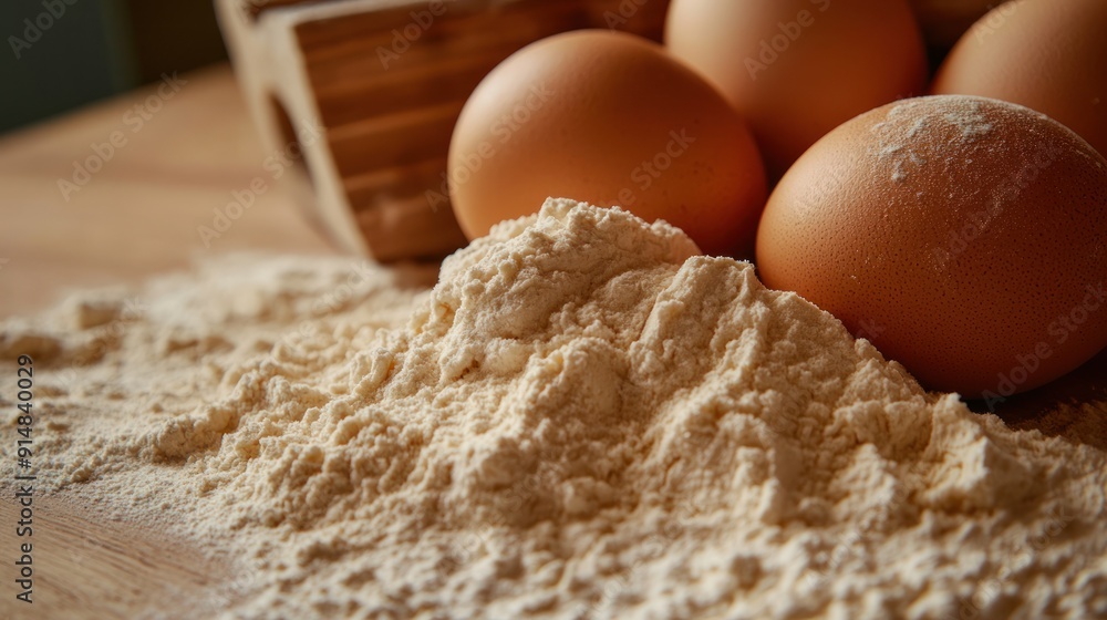 Golden wheat transformed into versatile flour blends with fresh eggs for baking kitchen magic, from doughy pasta to fluffy cakes Golden wheat transformed into versatile flour blends with fresh eggs for baking kitchen magic, from doughy pasta to fluffy cakes