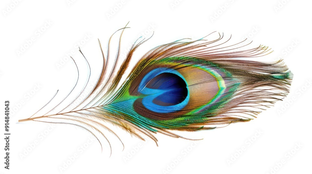 Obraz premium A Single Peacock Feather with Vibrant Colors