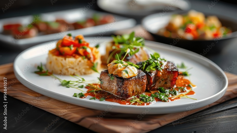 Culinary experience with nine pork dishes, each paired with a different flavorful sauce. Culinary experience with nine pork dishes, each paired with a different flavorful sauce.