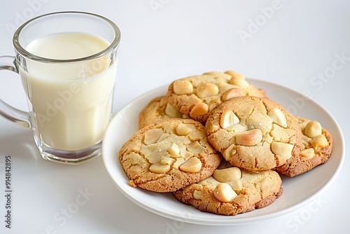 Freshly Baked Macadamia Nut Cookies with Milk