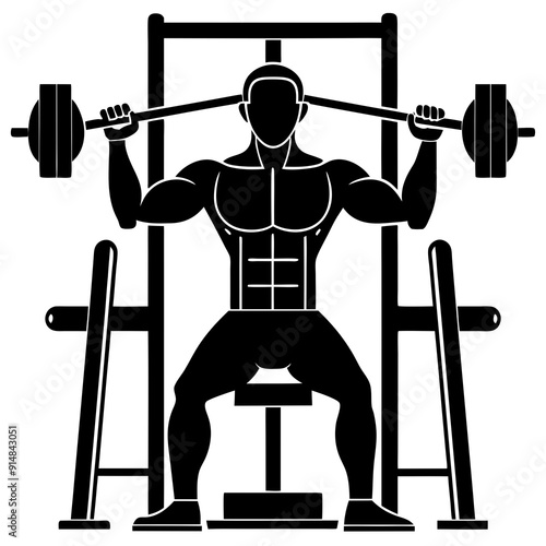  Shoulder press machine silhouette Vector on white background
