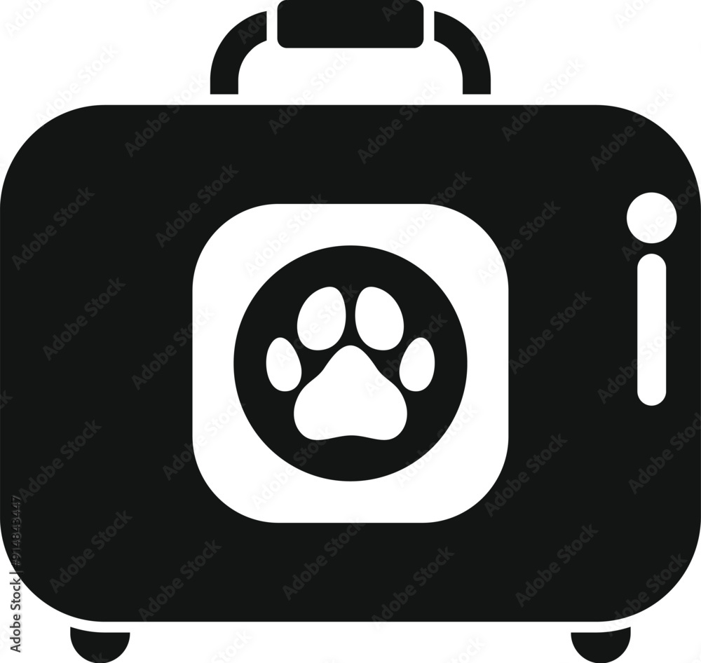 Black and white silhouette of a veterinary carrying case showing a paw print icon Black and white silhouette of a veterinary carrying case showing a paw print icon