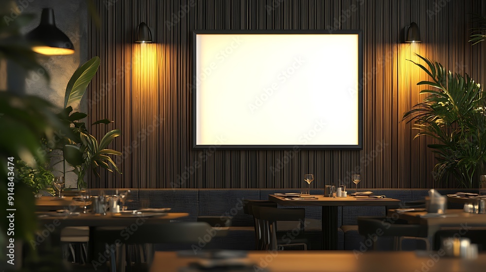 Modern Restaurant Interior with Blank Canvas Modern Restaurant Interior with Blank Canvas