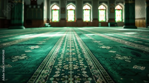 background of the mosque carpet is green  