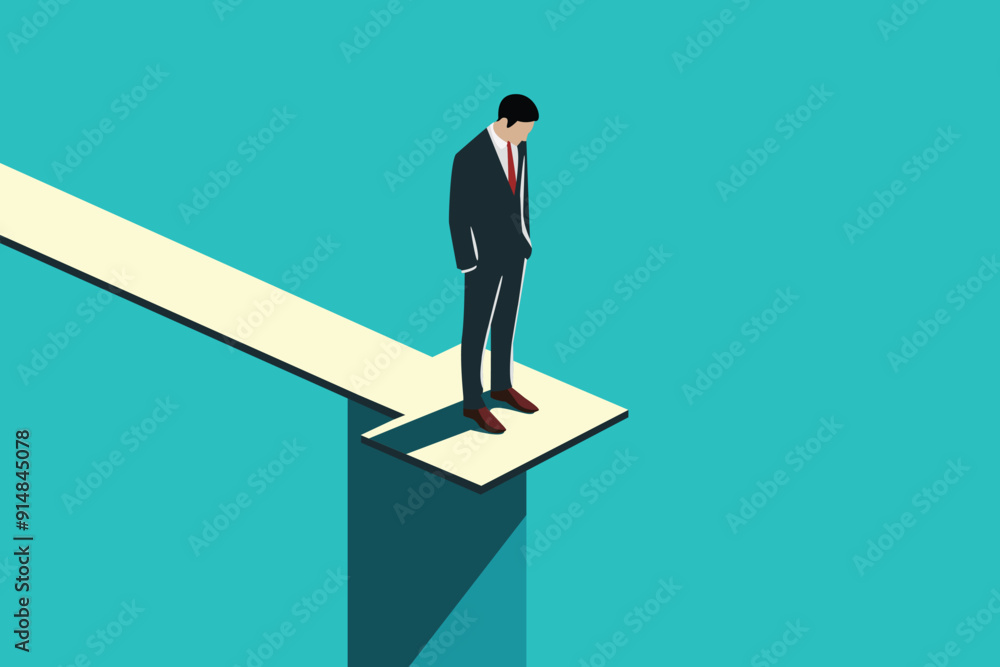 Obraz premium business man standing alone lonely on bridge. mix feeling of sad - depression - anxiety. meditation plan strategy concept. 