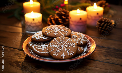 Wallpaper Mural Plate of Decorated Gingerbread Cookies on Wooden Table Torontodigital.ca