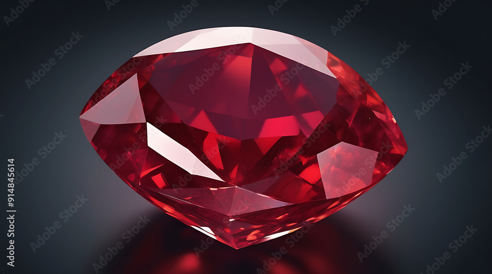 Close-Up Illustration of a Brilliant Ruby with Faceted Edges and Deep Red Hue on a Dark Background, Featuring Ample Copy Space for Text or Branding Close-Up Illustration of a Brilliant Ruby with Faceted Edges and Deep Red Hue on a Dark Background, Featuring Ample Copy Space for Text or Branding