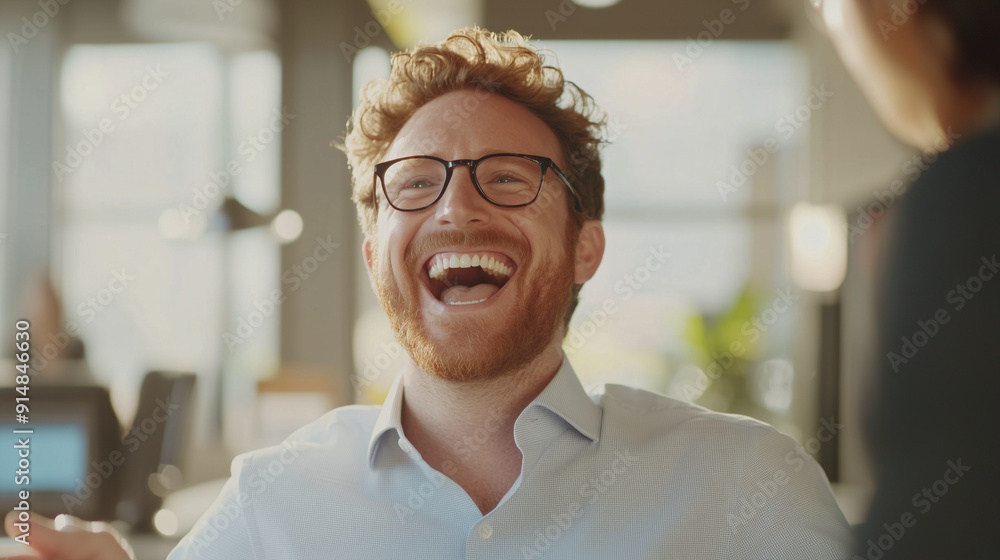 Cinematic, realistic photograph of a person celebrating a financial milestone, looking relieved and hopeful, while talking to a financial advisor in a bright, professional office Cinematic, realistic photograph of a person celebrating a financial milestone, looking relieved and hopeful, while talking to a financial advisor in a bright, professional office