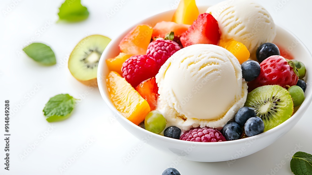 ice cream with fruit on a white background, Generative AI ice cream with fruit on a white background, Generative AI