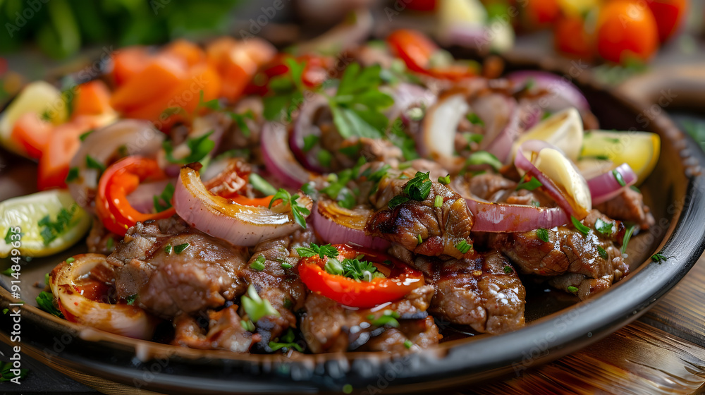 Grilled Beef with Red Onion, Parsley, and Lemon  - Food Photography