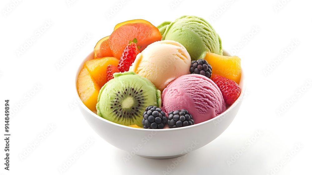ice cream with fruit on a white background, Generative AI ice cream with fruit on a white background, Generative AI
