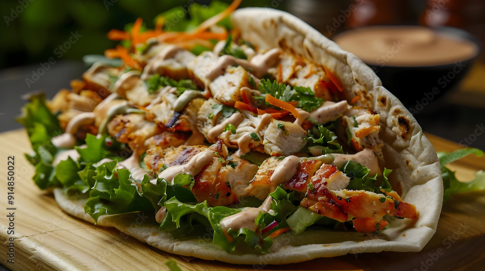Grilled Chicken Salad Wrap with Creamy Dressing, Realistic Food Image Grilled Chicken Salad Wrap with Creamy Dressing, Realistic Food Image
