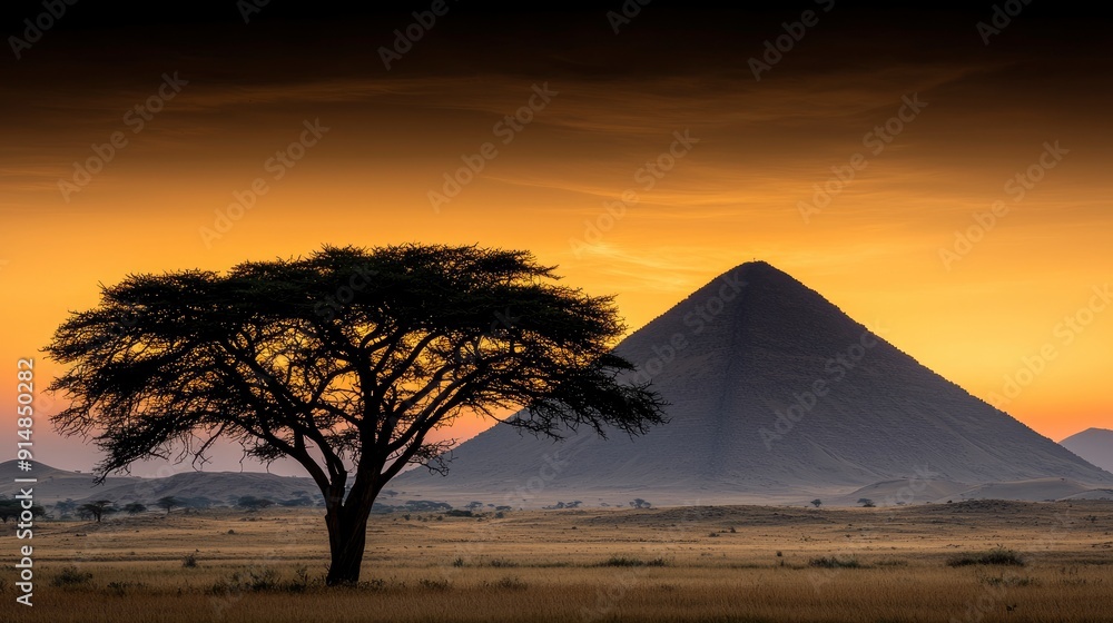 Tourist attraction, Pyramids of Giza, desert sunset Background Tourist attraction, Pyramids of Giza, desert sunset Background