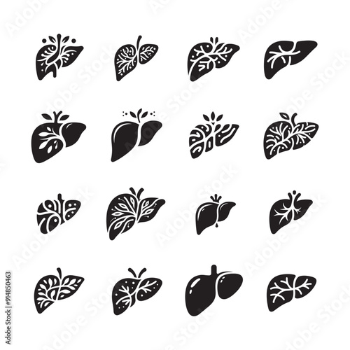 Human liver organ silhouette vector icon set, liver icons, symbol, silhouette, liver logo template
