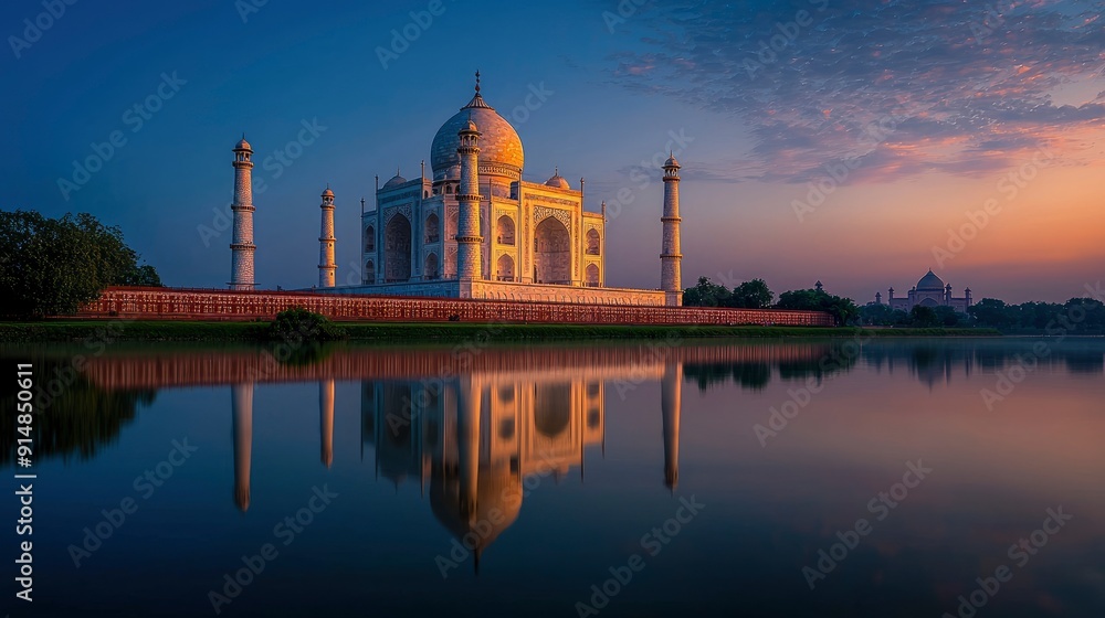 Fototapeta premium Tourist attraction, Taj Mahal, reflecting pool Background