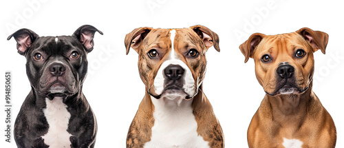 Collection of three dogs charming Staffordshire Bull Terriers set isolated on white background