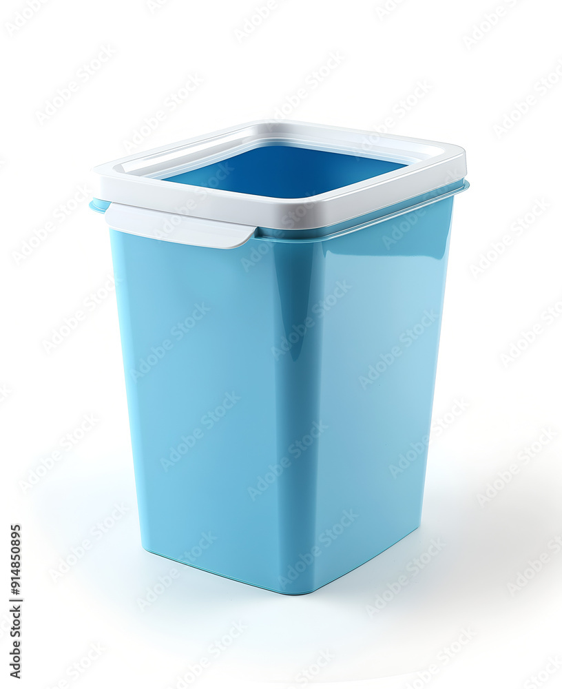 Blue and white square trash can 3d mockup isolated white background Blue and white square trash can 3d mockup isolated white background