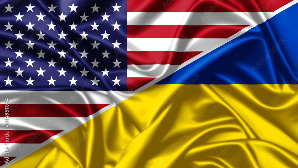 United waving flag of USA and Ukraine United waving flag of USA and Ukraine