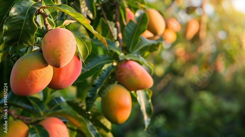 Garden of mango trees on background  