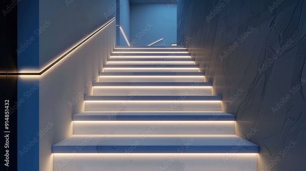Fototapeta premium modern minimalism style stairs with night lighting. 