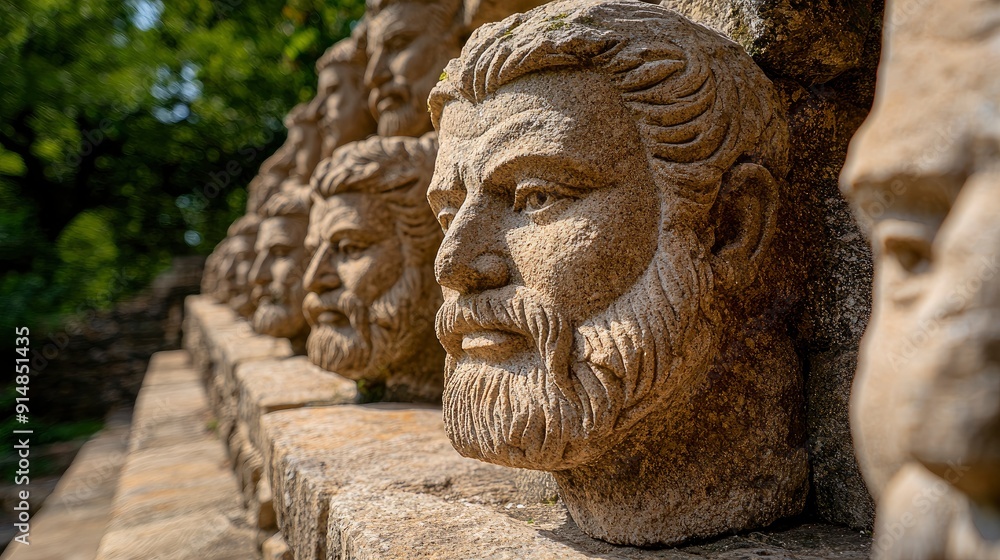 Obraz premium Wanderlust, ancient temple, stone carvings Background