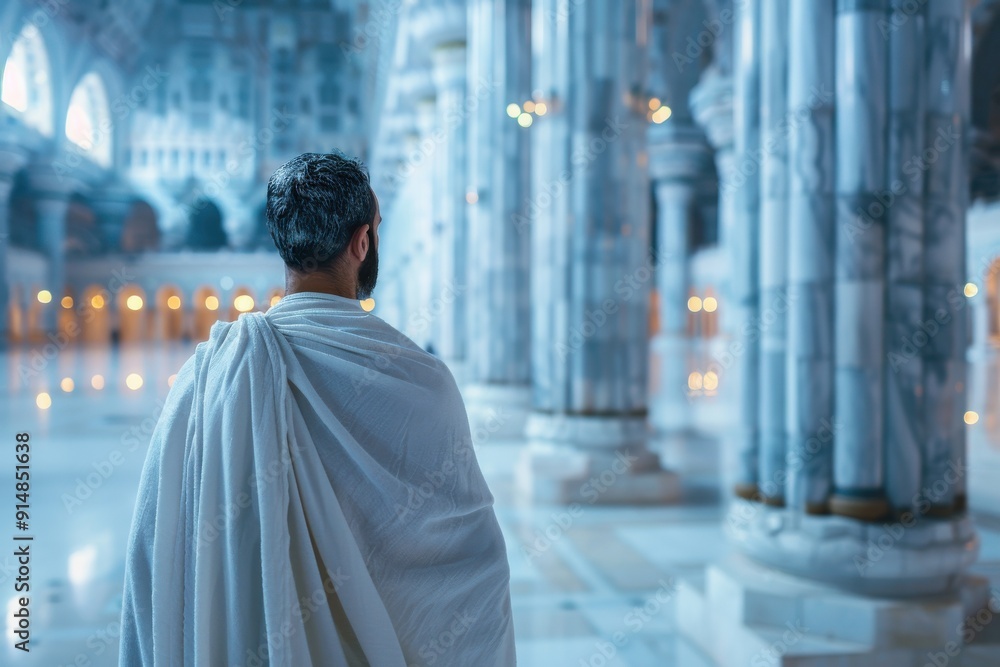Man in Ihram Inside a Grand Mosque Man in Ihram Inside a Grand Mosque