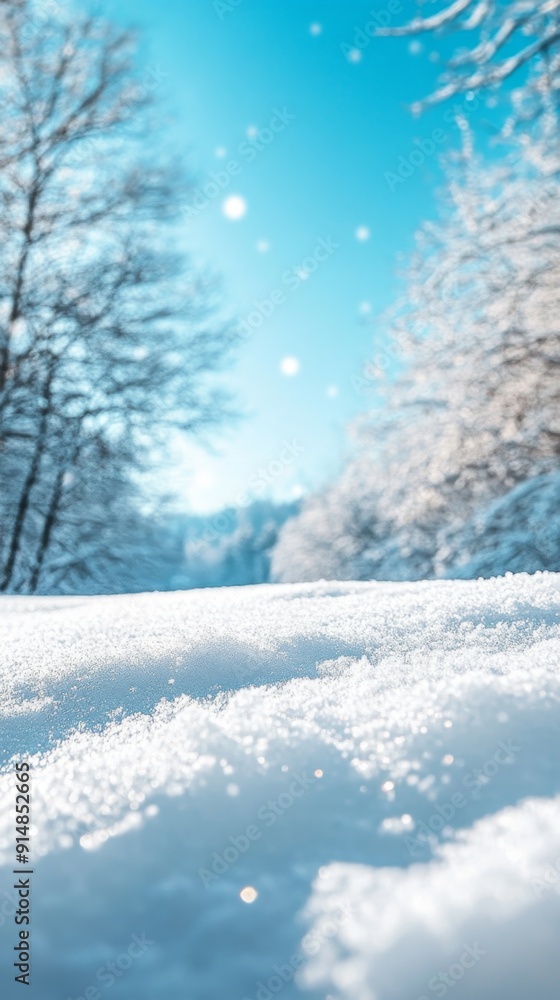 Fototapeta premium Enchanting Winter Wonderland: Creative Snowy Landscape for Festive Seasons. Dreamy Blue Christmas and New Year Background. AI-Generated 4K Wallpaper for Back-to-School Joy and Campus Life Celebration.