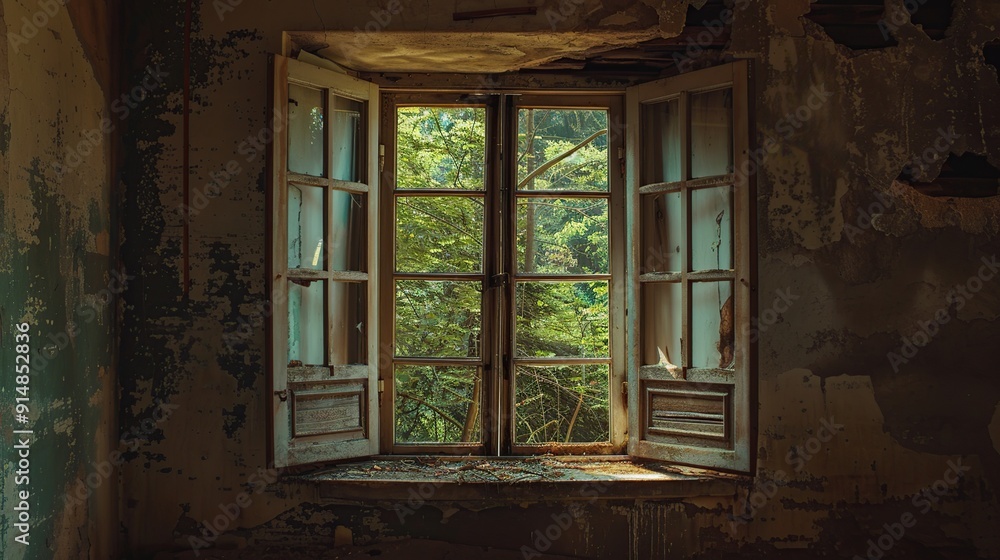 open window in an old abandoned house open window in an old abandoned house