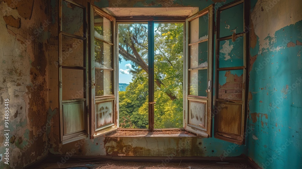 open window in an old abandoned house open window in an old abandoned house