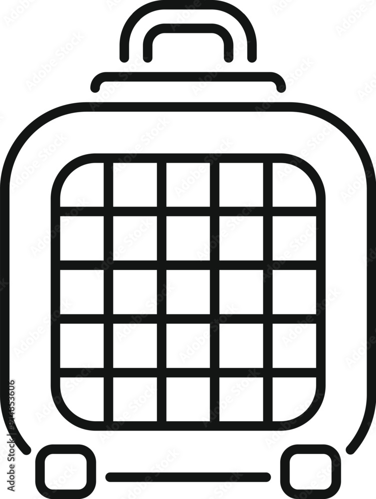 Line icon of a pet carrier box, ensuring the safe and comfortable transportation of animals Line icon of a pet carrier box, ensuring the safe and comfortable transportation of animals