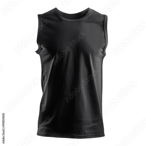 Black front view sleeveless tee t-shirt clip art