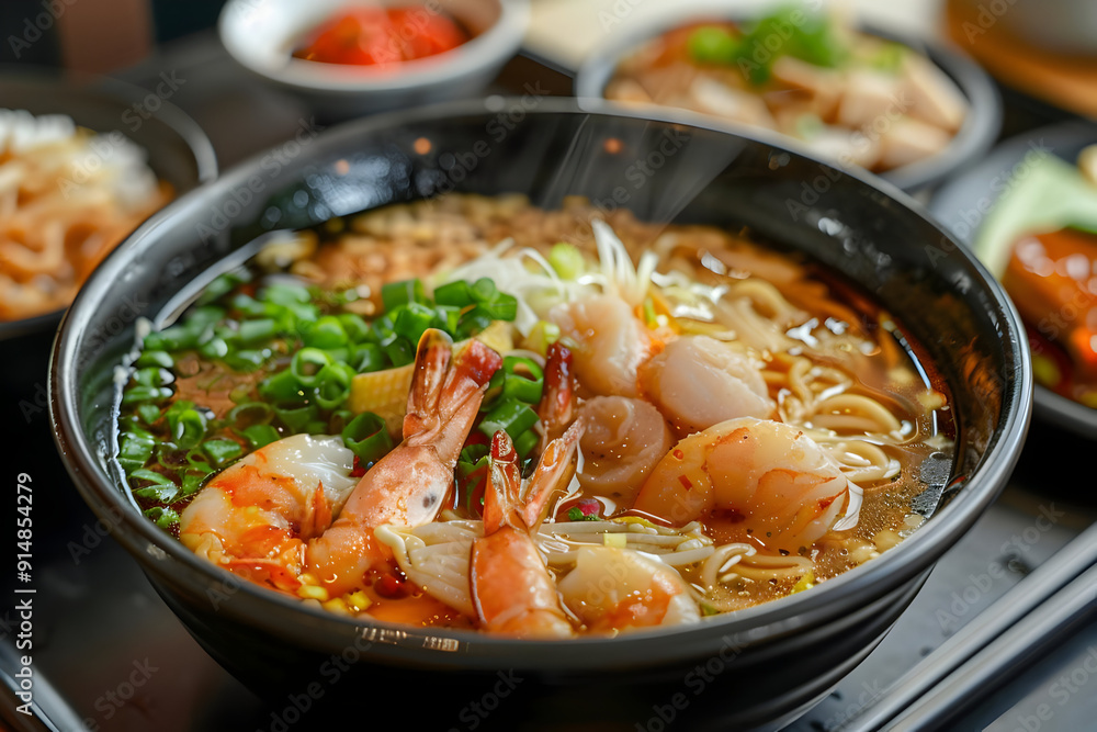 Delicious Shrimp and Scallop Ramen Bowl Photo Delicious Shrimp and Scallop Ramen Bowl Photo