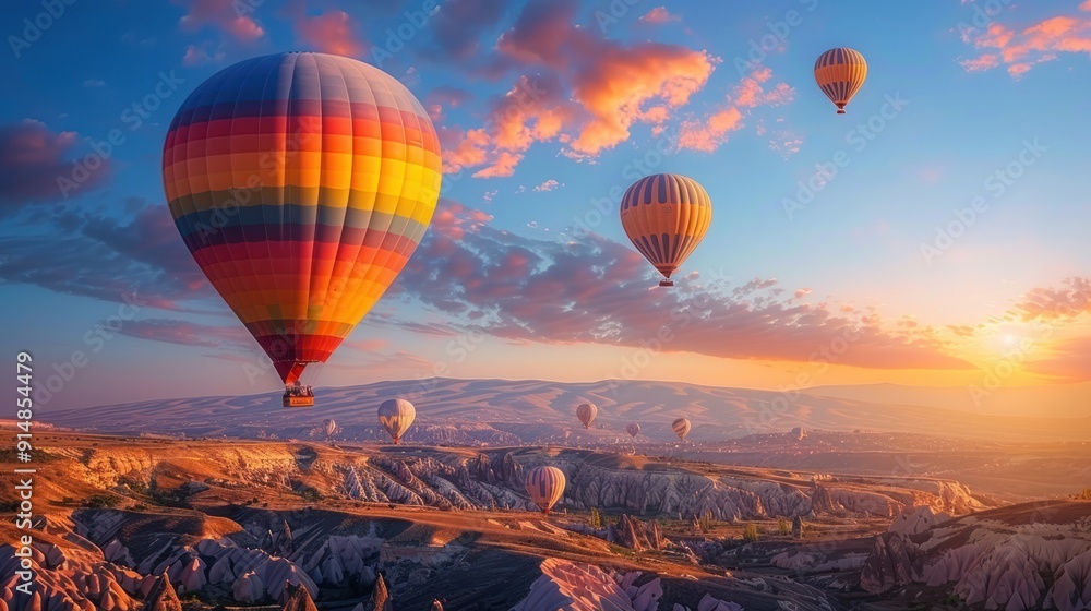Obraz premium Colorful hot air balloon flying over Cappadocia, Turkey.