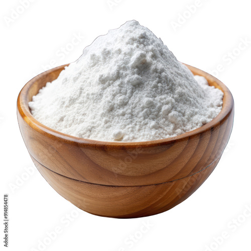 White flour wooden bowl isolated on transparent background