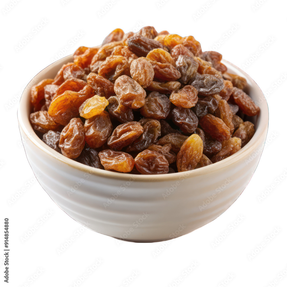 Bowl of brown raisins isolated on transparent background Bowl of brown raisins isolated on transparent background