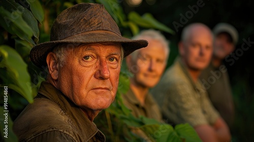 Tour guide with elderly group, botanical tour Background